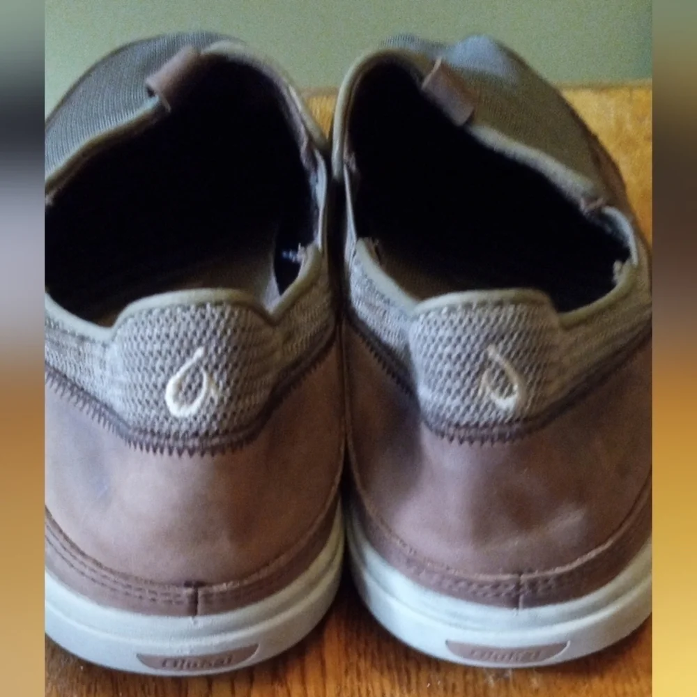 OluKai Brown and Tan Slip-On Loafers